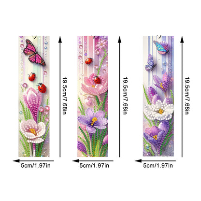 3Pcs Special Shape Flower Diamond Art Bookmark with Pendant for Adults Beginners