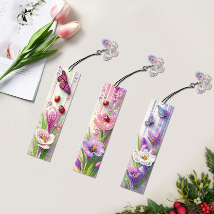 3Pcs Special Shape Flower Diamond Art Bookmark with Pendant for Adults Beginners