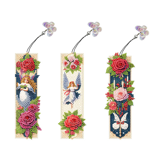 3Pcs Special Shape Flower Diamond Art Bookmark with Pendant for Adults Beginners