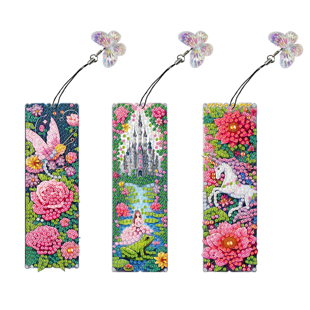 3Pcs Special Shape Flower Diamond Art Bookmark with Pendant for Adults Beginners