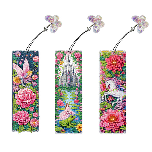 3Pcs Special Shape Flower Diamond Art Bookmark with Pendant for Adults Beginners