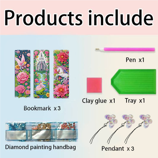 3Pcs Special Shape Flower Diamond Art Bookmark with Pendant for Adults Beginners