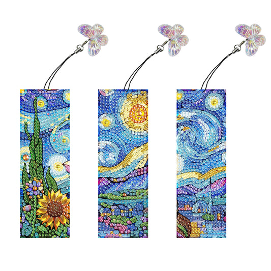 3Pcs Special Shape Flower Diamond Art Bookmark with Pendant for Adults Beginners