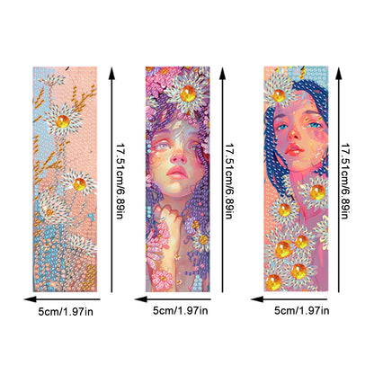 3Pcs Special Shape Flower Diamond Art Bookmark with Pendant for Adults Beginners