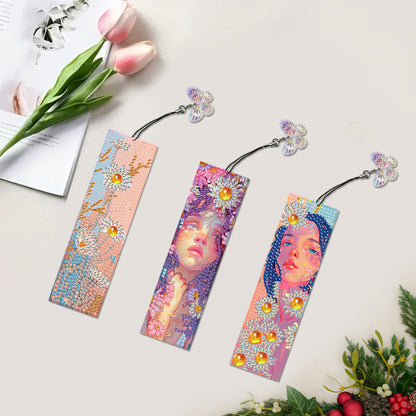 3Pcs Special Shape Flower Diamond Art Bookmark with Pendant for Adults Beginners