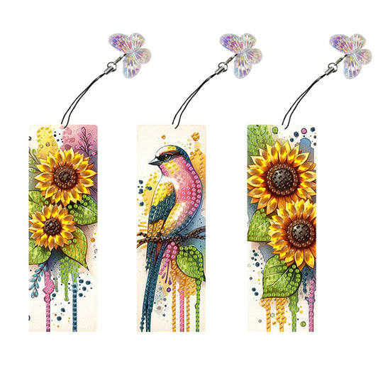 3Pcs Special Shape Flower Diamond Art Bookmark with Pendant for Adults Beginners