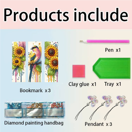 3Pcs Special Shape Flower Diamond Art Bookmark with Pendant for Adults Beginners
