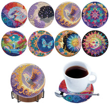 Load image into Gallery viewer, 8Pcs Wooden Moon Scenery DIY Coaster Diamond Dot Kits Round Diamond Art Coasters
