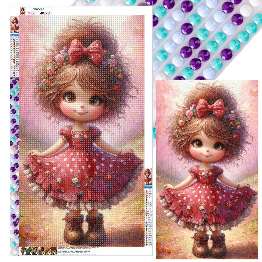 Diamond Painting - Full Round - Floral red skirt girl (40*70CM)