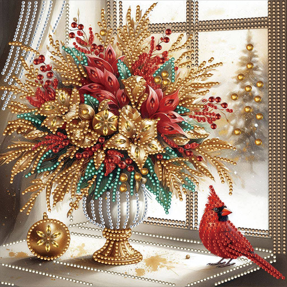 Diamond Painting - Partial Special Shaped - Art Vase Cardinal (30*30CM)