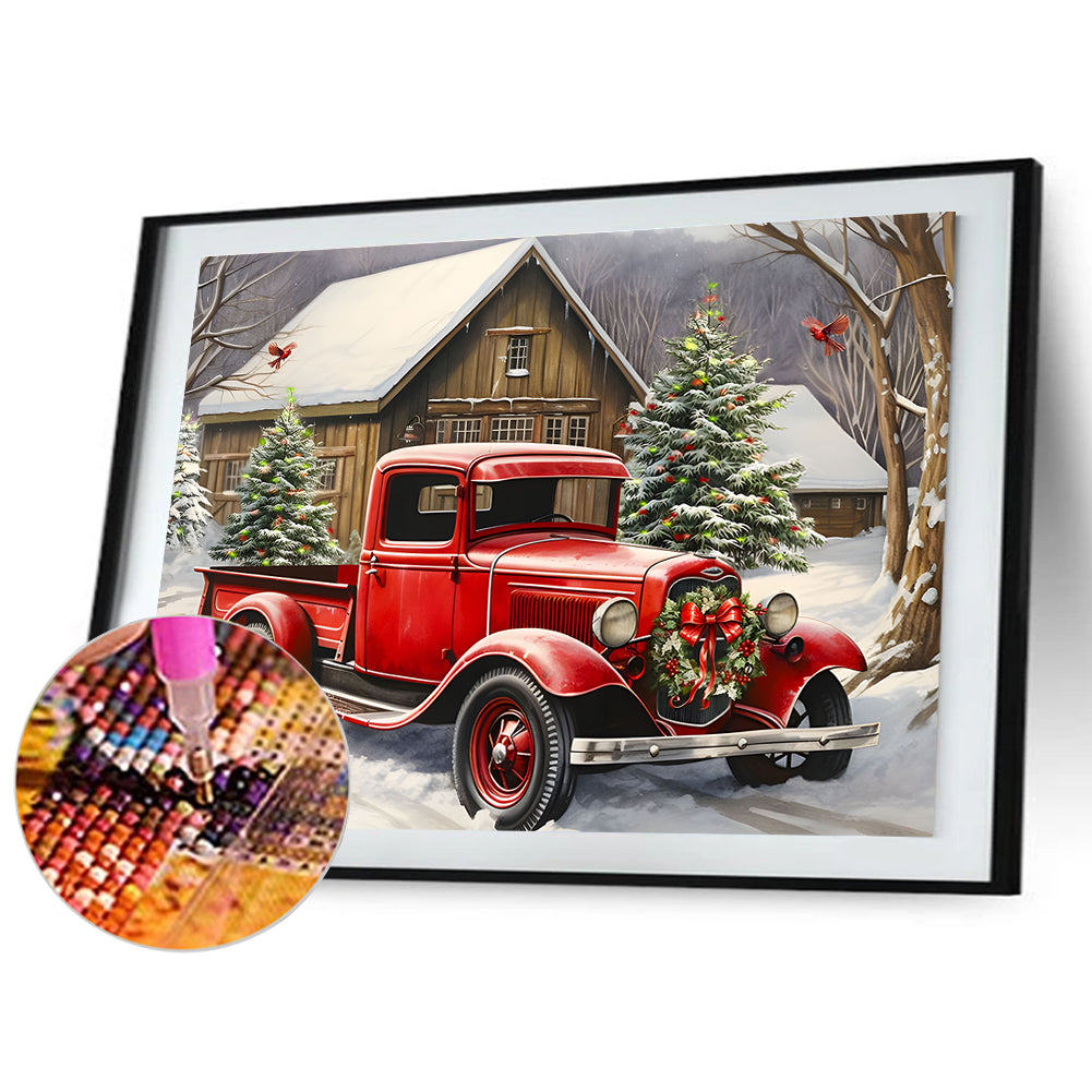 Diamond Painting - Full Round - Red classic car (40*30CM)