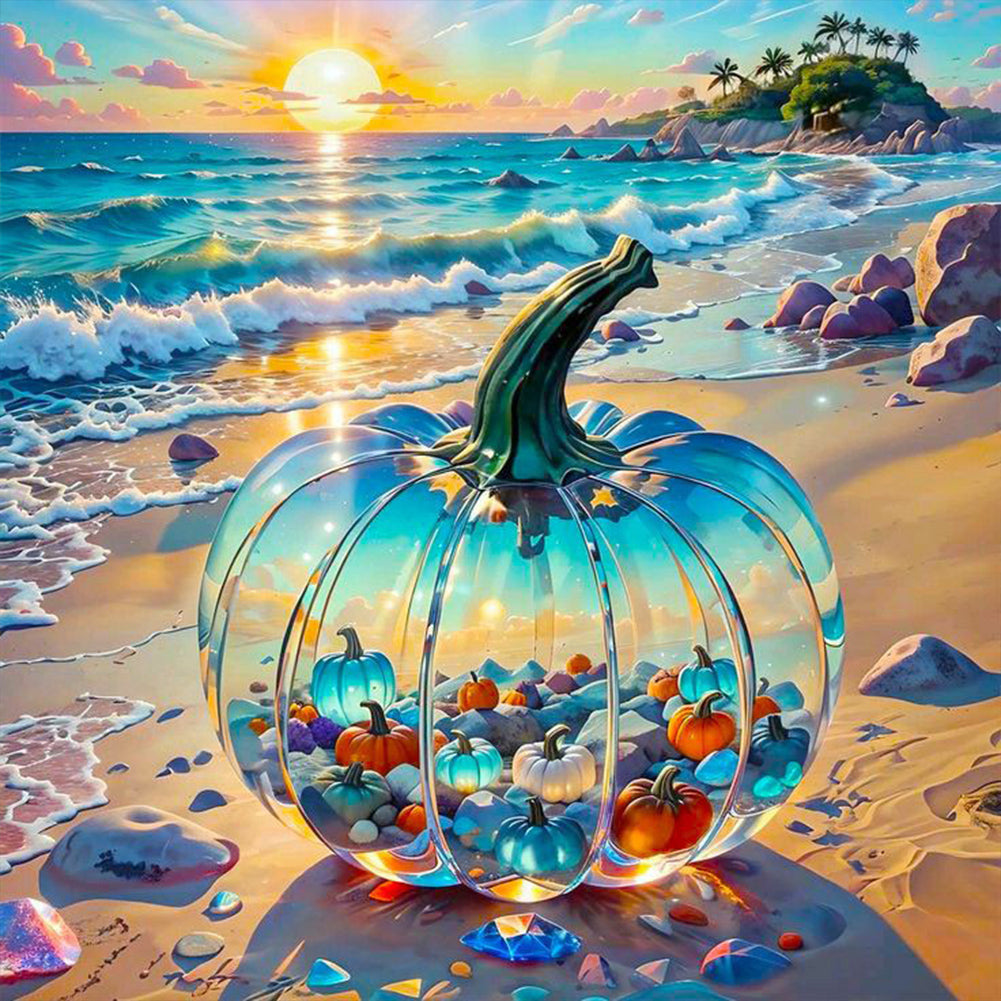 Diamond Painting - Full Round - Glass Pumpkin on the Beach (30*30CM)