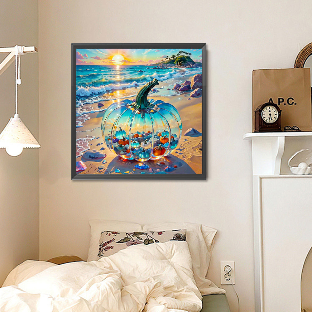 Diamond Painting - Full Round - Glass Pumpkin on the Beach (30*30CM)