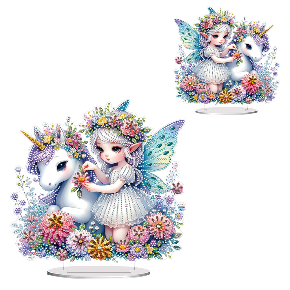Acrylic Special Shape White Horse Elf Diamond Painting Desktop Ornaments