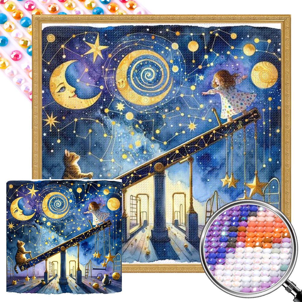 AB Diamond Painting - Full Round - Starry sky playground child (30*30CM)