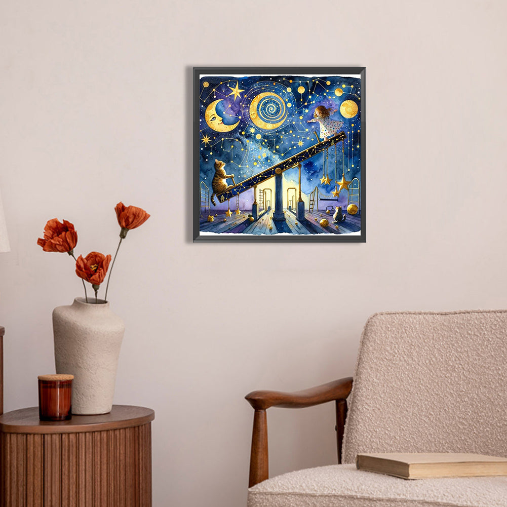 AB Diamond Painting - Full Round - Starry sky playground child (30*30CM)