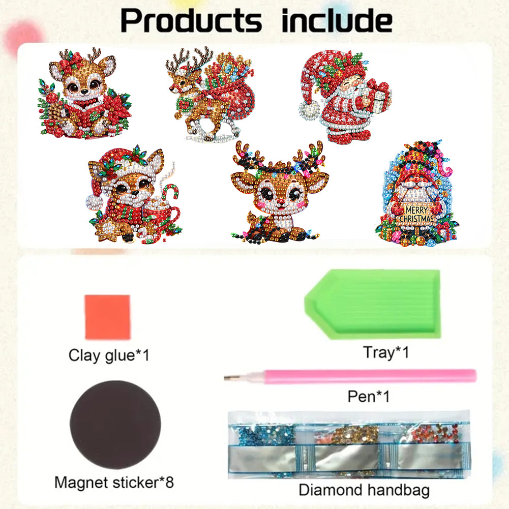 6Pcs Acrylic Christmas Diamond Painting Fridge Magnet Cute Fridge Stickers