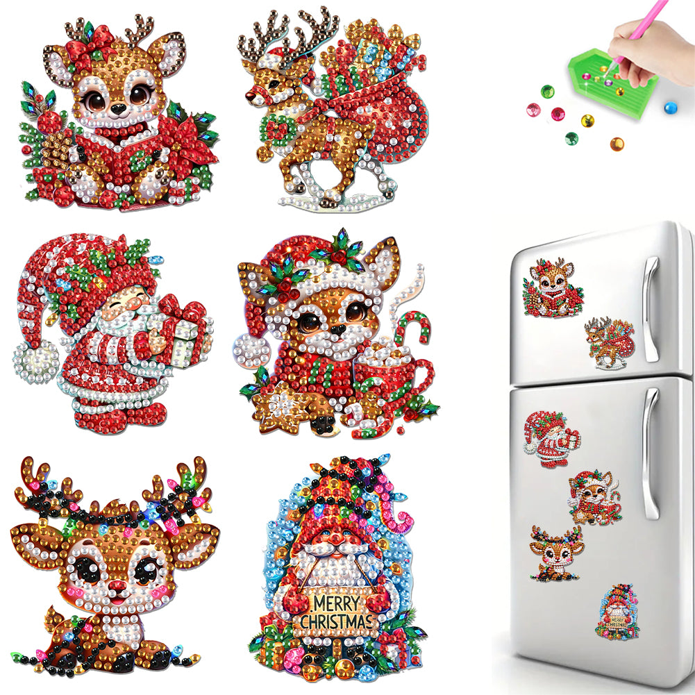 6Pcs Acrylic Christmas Diamond Painting Fridge Magnet Cute Fridge Stickers