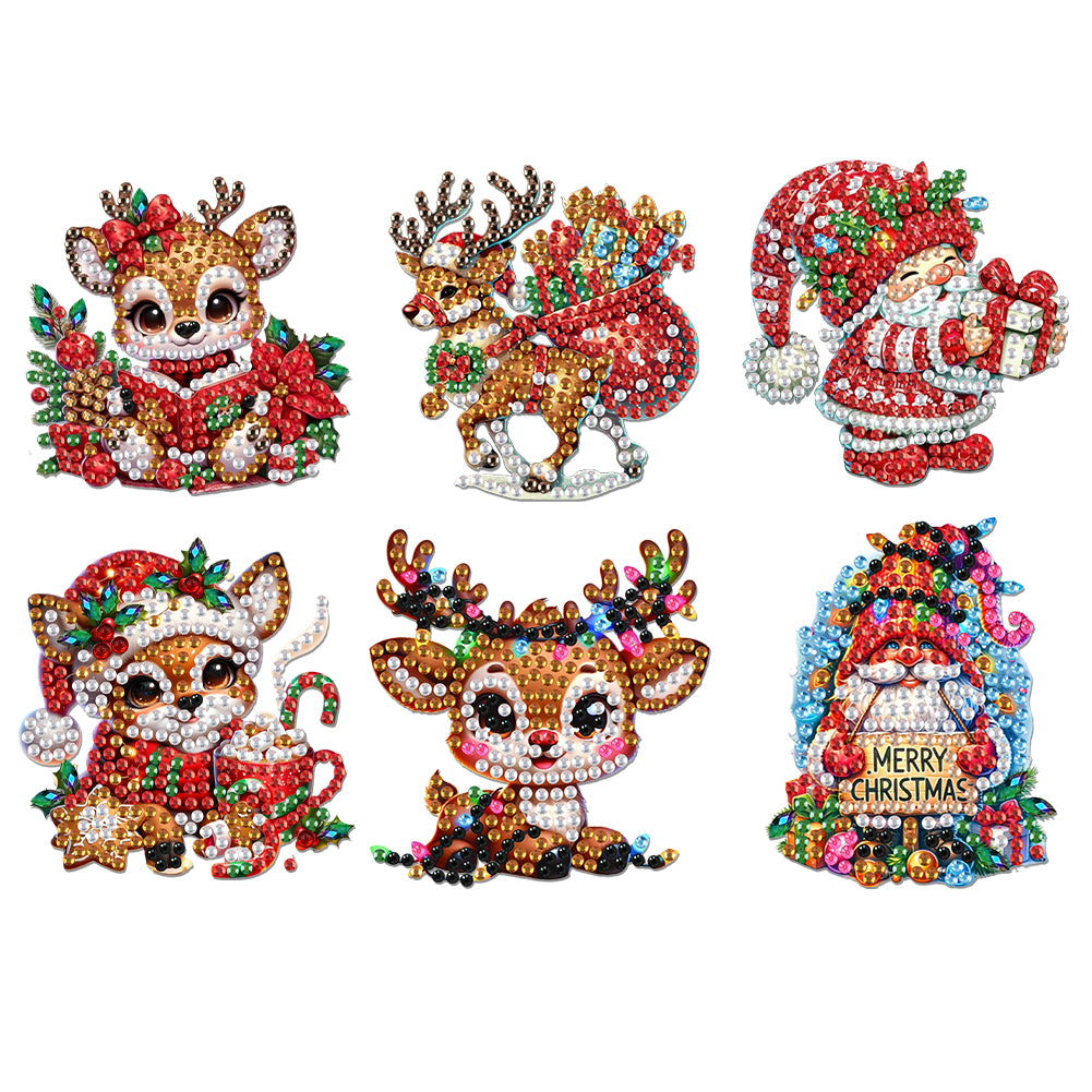 6Pcs Acrylic Christmas Diamond Painting Fridge Magnet Cute Fridge Stickers