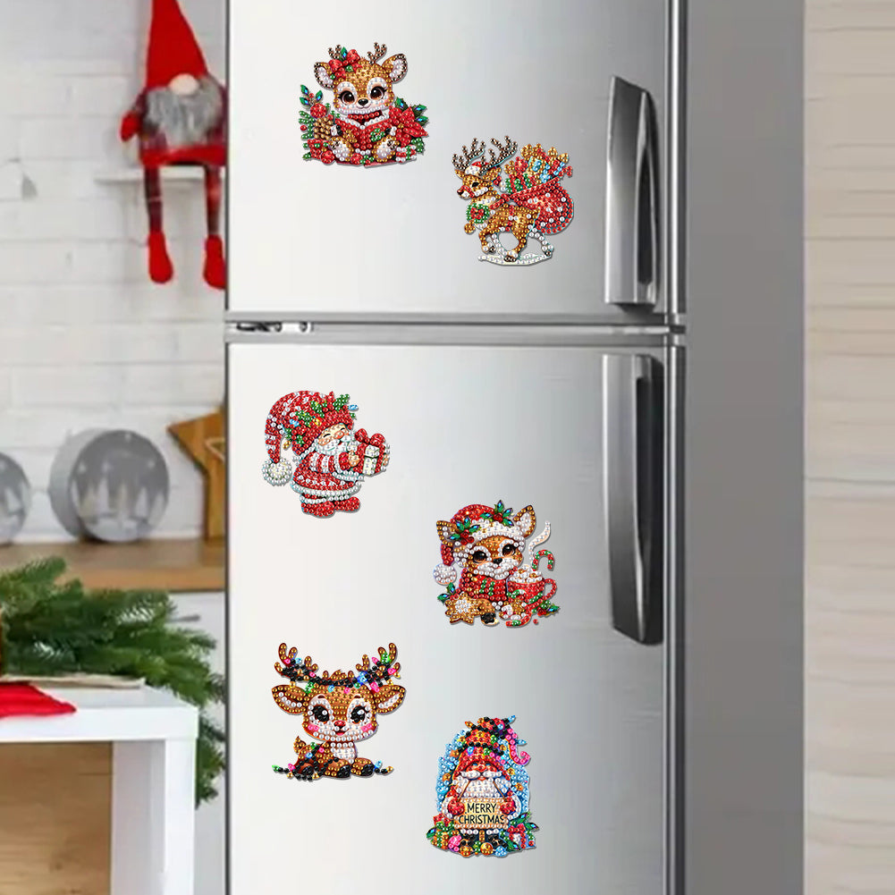 6Pcs Acrylic Christmas Diamond Painting Fridge Magnet Cute Fridge Stickers
