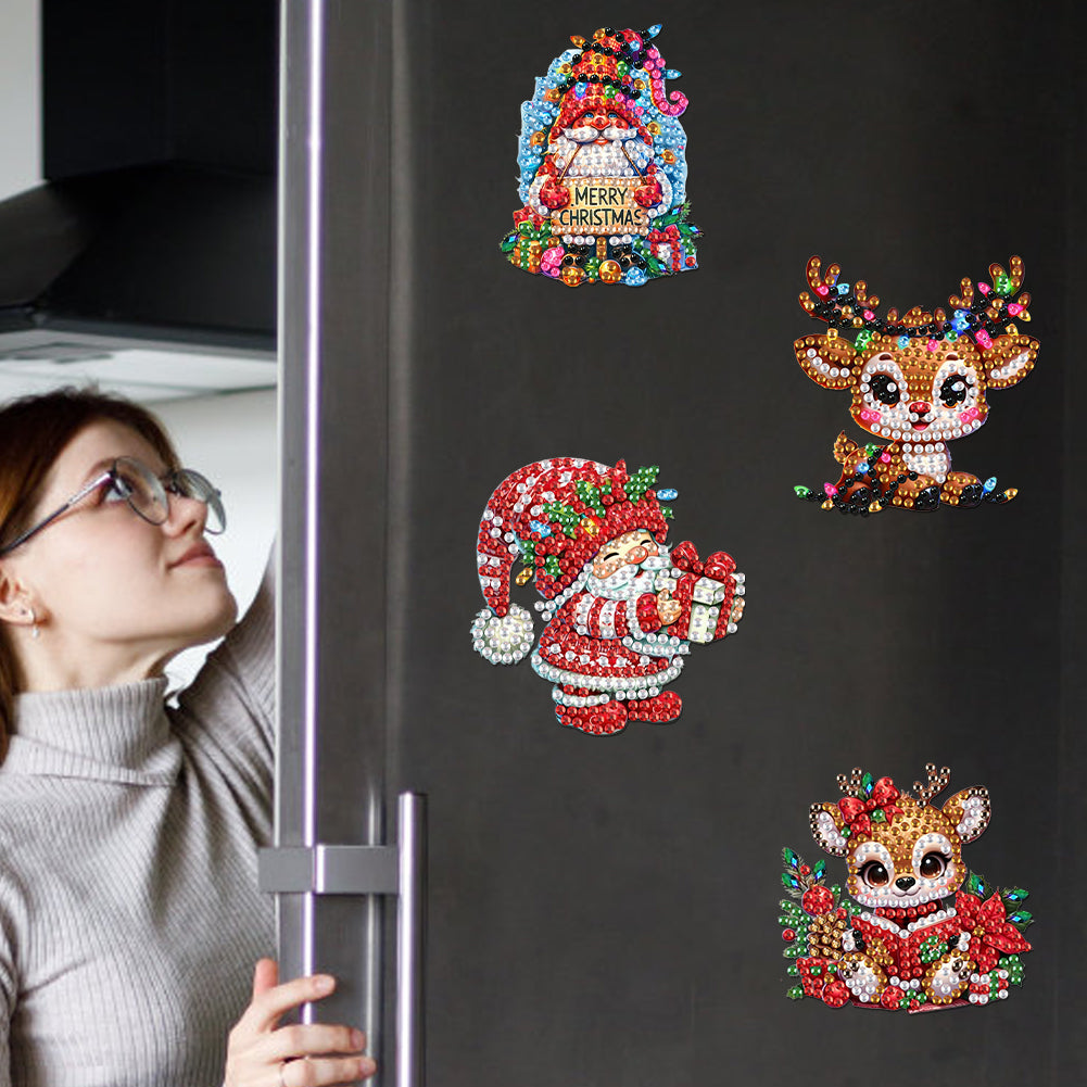 6Pcs Acrylic Christmas Diamond Painting Fridge Magnet Cute Fridge Stickers