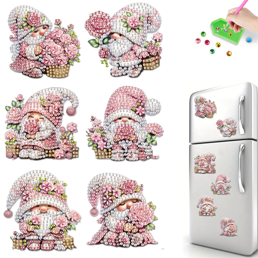 6Pcs Acrylic Gnome Diamond Painting Fridge Magnet Cute Fridge Stickers