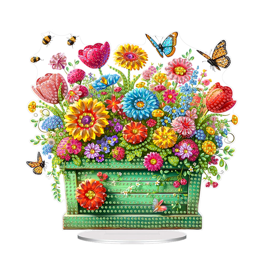 Acrylic Special Shape Flower Pot Diamond Painting Desktop Ornaments for Office