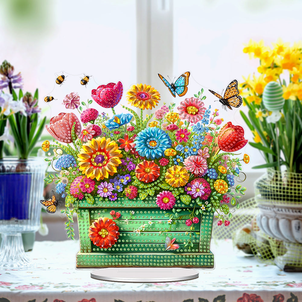 Acrylic Special Shape Flower Pot Diamond Painting Desktop Ornaments for Office