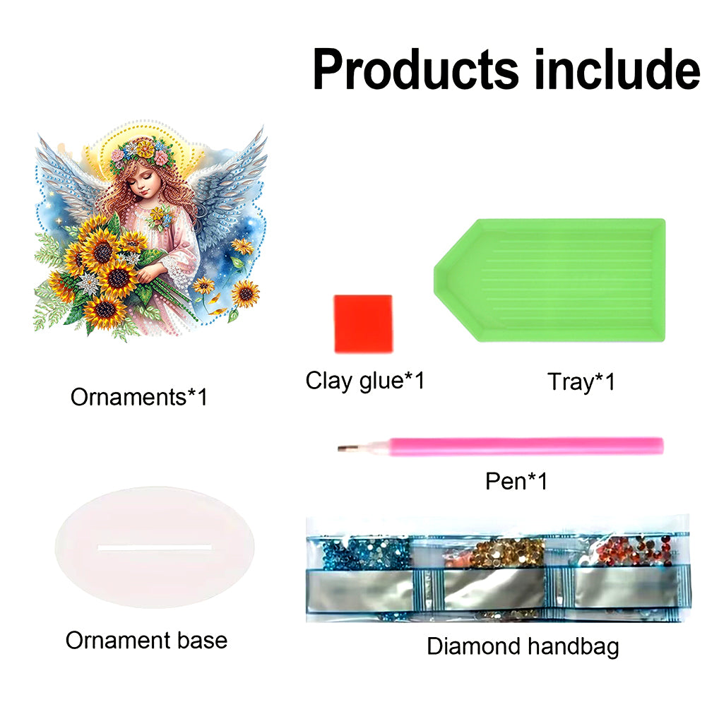 Acrylic Special Shape Angel Sunflower Diamond Painting Desktop Ornaments