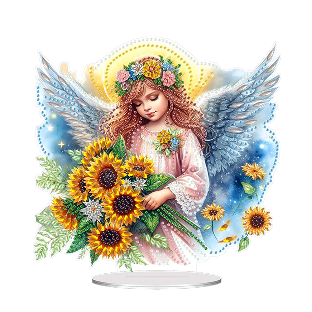 Acrylic Special Shape Angel Sunflower Diamond Painting Desktop Ornaments