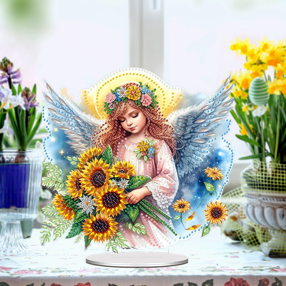 Acrylic Special Shape Angel Sunflower Diamond Painting Desktop Ornaments