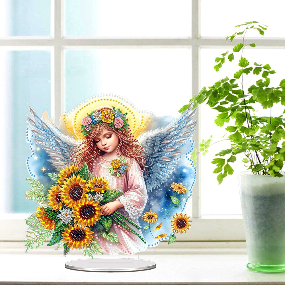 Acrylic Special Shape Angel Sunflower Diamond Painting Desktop Ornaments