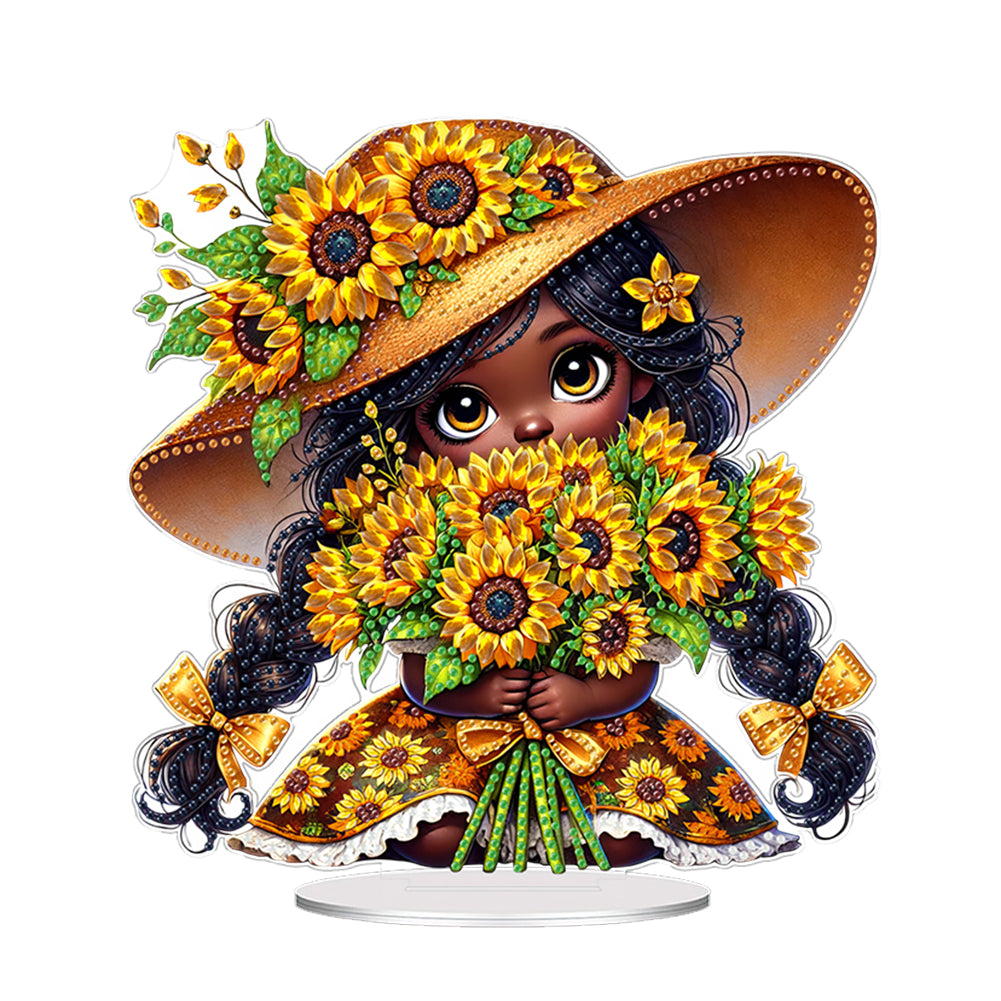 Acrylic Special Shape Sunflower Girl Diamond Painting Desktop Ornaments