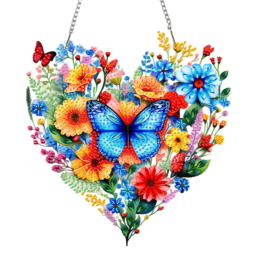 Acrylic Special Shape Butterflies Heart Diamond Painting Hanging Pendant