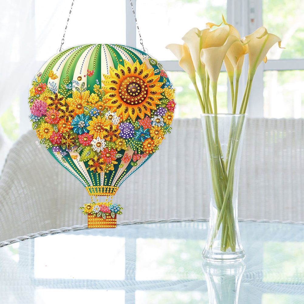 Flower Hot Air Balloon Diamond Art Pendant 5D DIY Diamond Painting Dots Pendant
