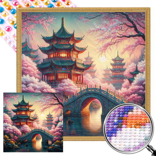 AB Diamond Painting - Full Round - Small bridge and pavilion (40*40CM)