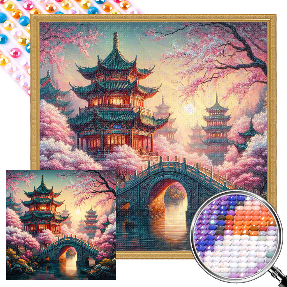 AB Diamond Painting - Full Round - Small bridge and pavilion (40*40CM)