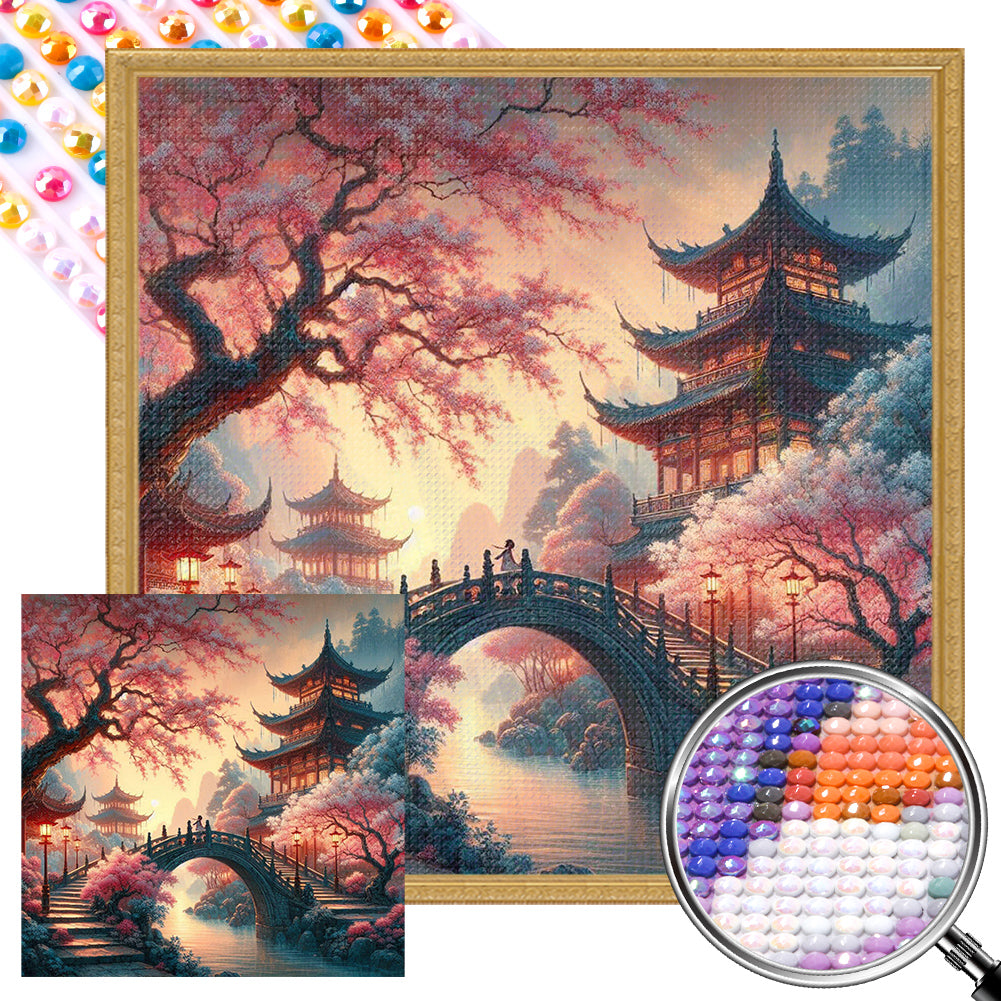AB Diamond Painting - Full Round - Small bridge and pavilion (40*40CM)