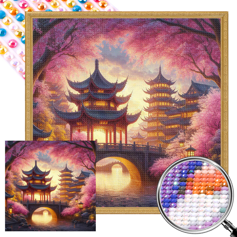 AB Diamond Painting - Full Round - Small bridge and pavilion (40*40CM)