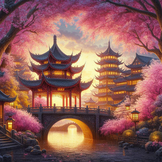 AB Diamond Painting - Full Round - Small bridge and pavilion (40*40CM)