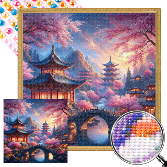 AB Diamond Painting - Full Round - Small bridge and pavilion (40*40CM)