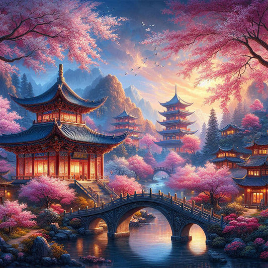 AB Diamond Painting - Full Round - Small bridge and pavilion (40*40CM)