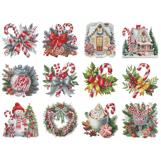 12pcs Mini Diamond Painting Set - Full Round - Christmas candy (15*15CM)