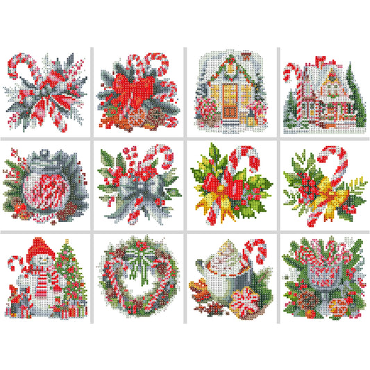 12pcs Mini Diamond Painting Set - Full Round - Christmas candy (15*15CM)
