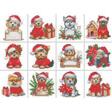 Load image into Gallery viewer, 12pcs Mini Diamond Painting Set - Full Round - Christmas puppy (15*15CM)
