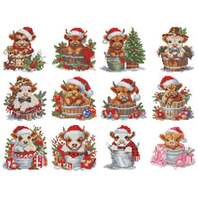 Load image into Gallery viewer, 12pcs Mini Diamond Painting Set - Full Round - Christmas Highland Cow (15*15CM)

