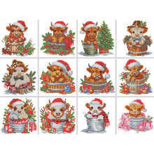 Load image into Gallery viewer, 12pcs Mini Diamond Painting Set - Full Round - Christmas Highland Cow (15*15CM)
