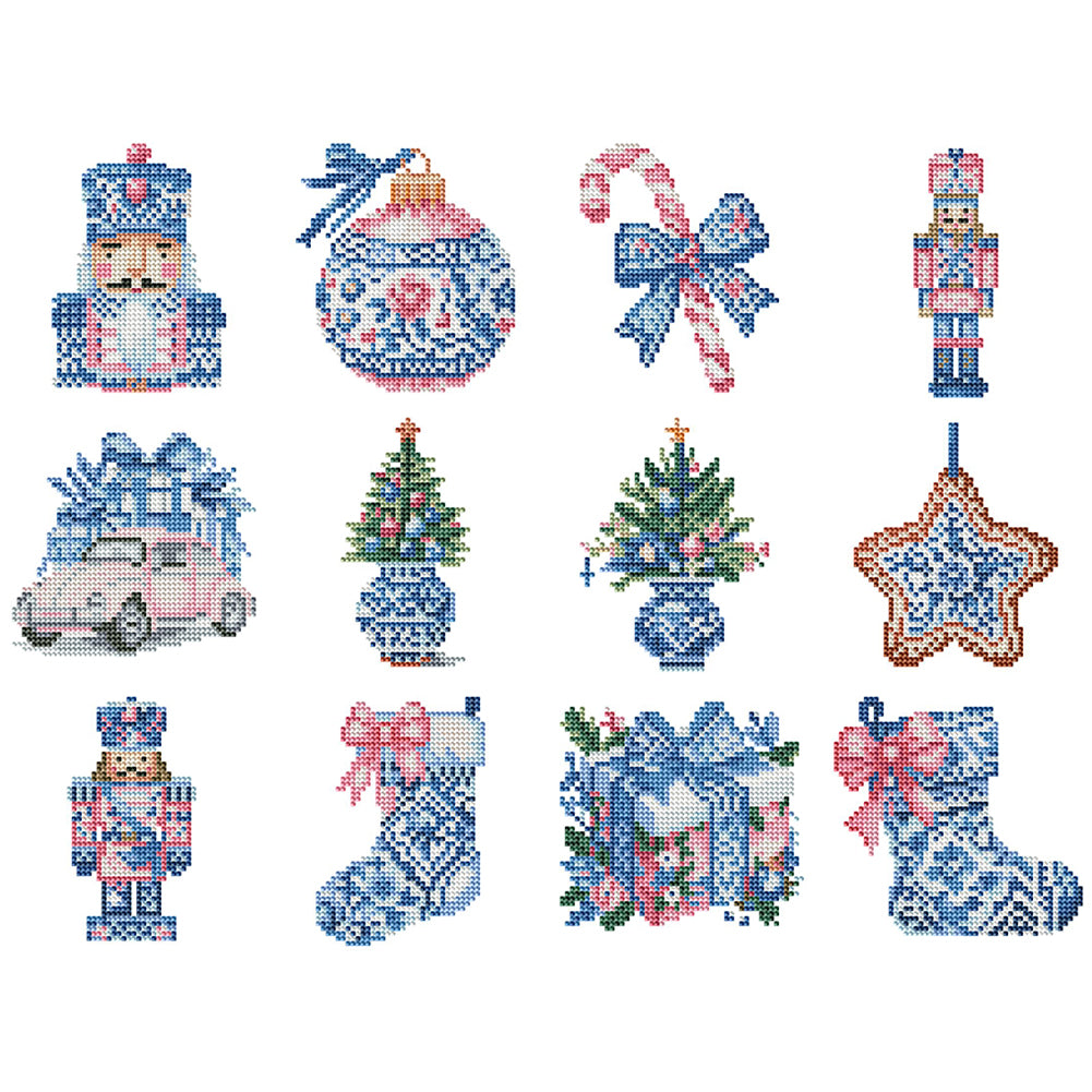 12pcs Mini Diamond Painting Set - Full Round - Christmas blue gift (15*15CM)