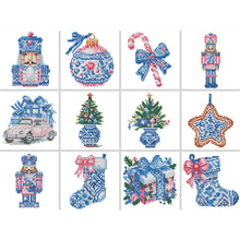 Load image into Gallery viewer, 12pcs Mini Diamond Painting Set - Full Round - Christmas blue gift (15*15CM)
