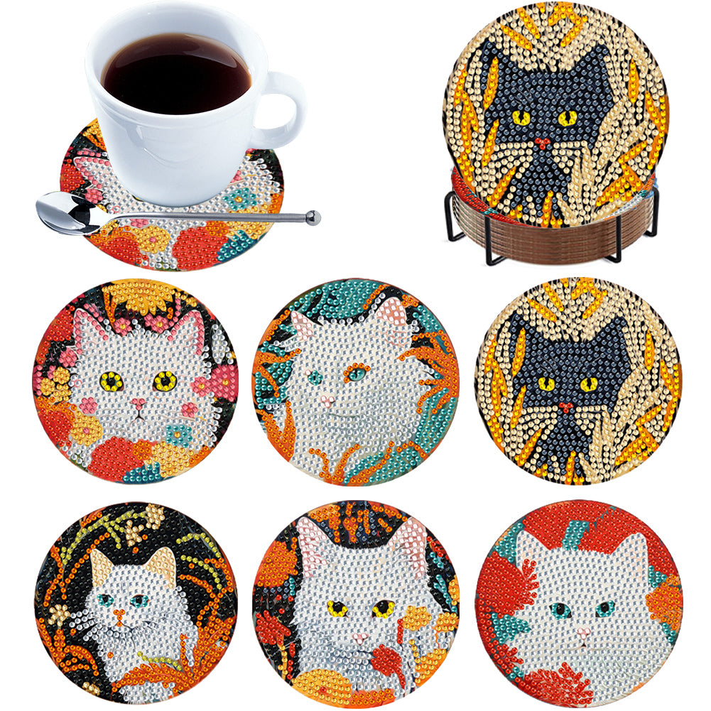 6Pcs Wooden Animals DIY Coaster Diamond Dot Kits for Adults Beginners